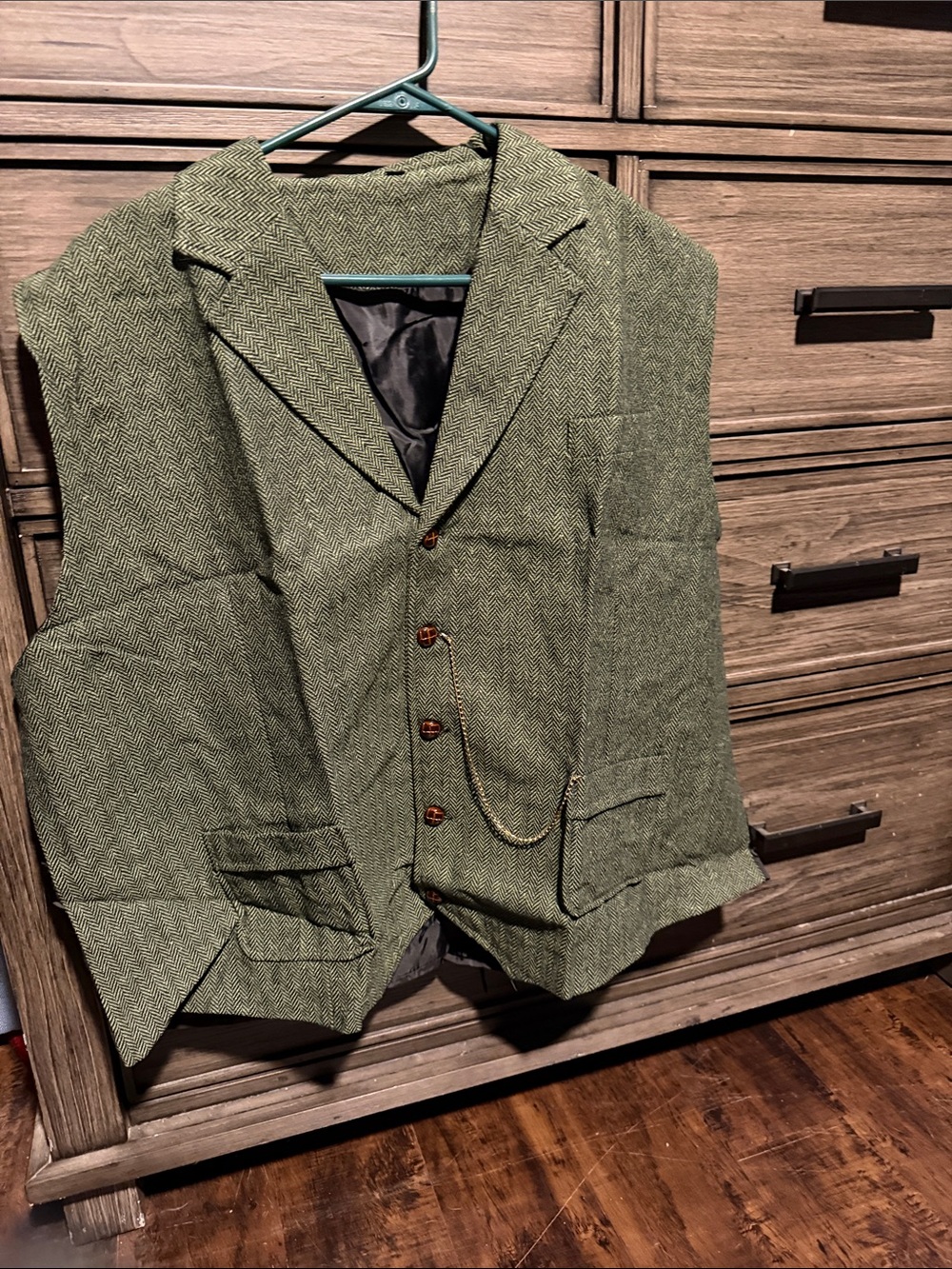 Men's Green Herringbone Tailored Waistcoat Vest